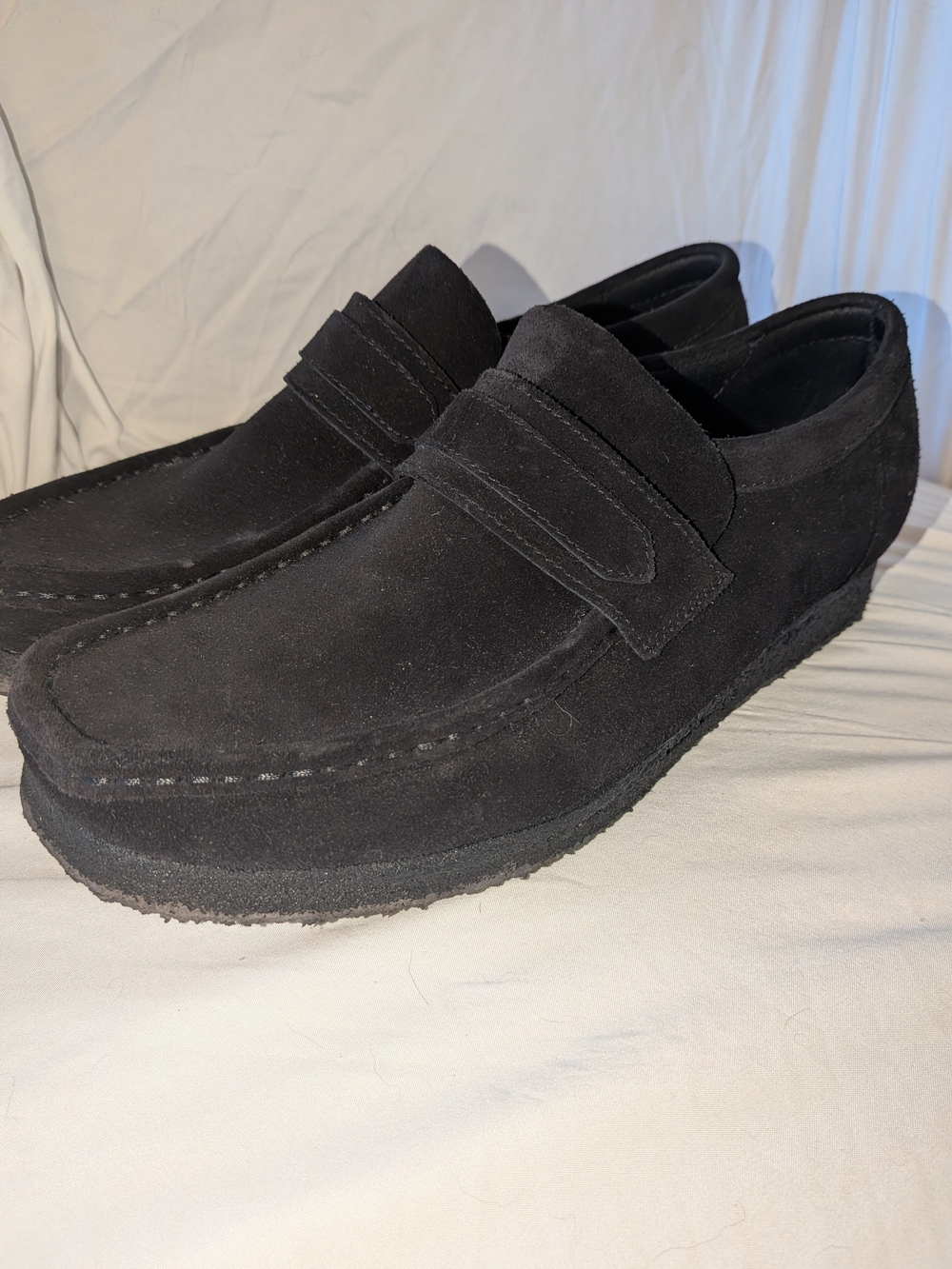 Clarks Black Suede Slip-On Penny Loafers